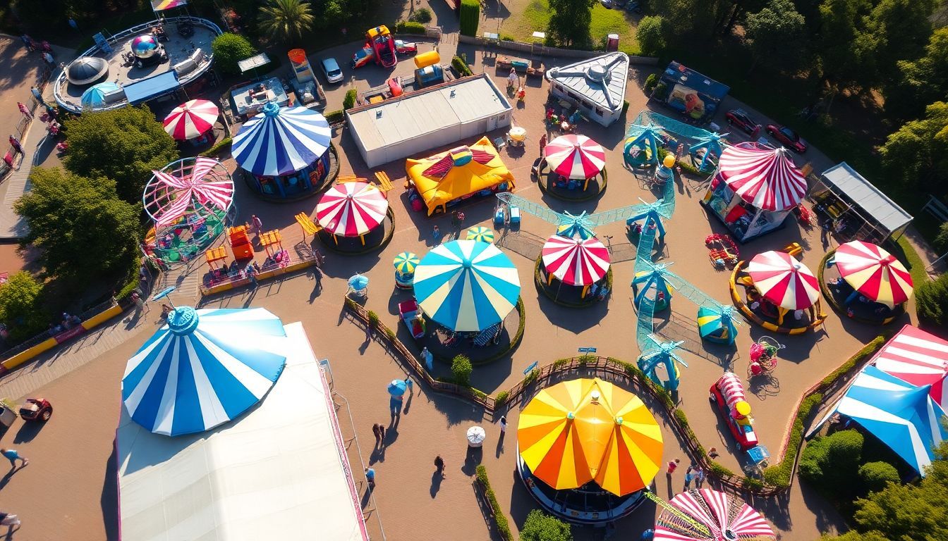 Een levendige luchtfoto van de attracties bij Kabonk Breda.