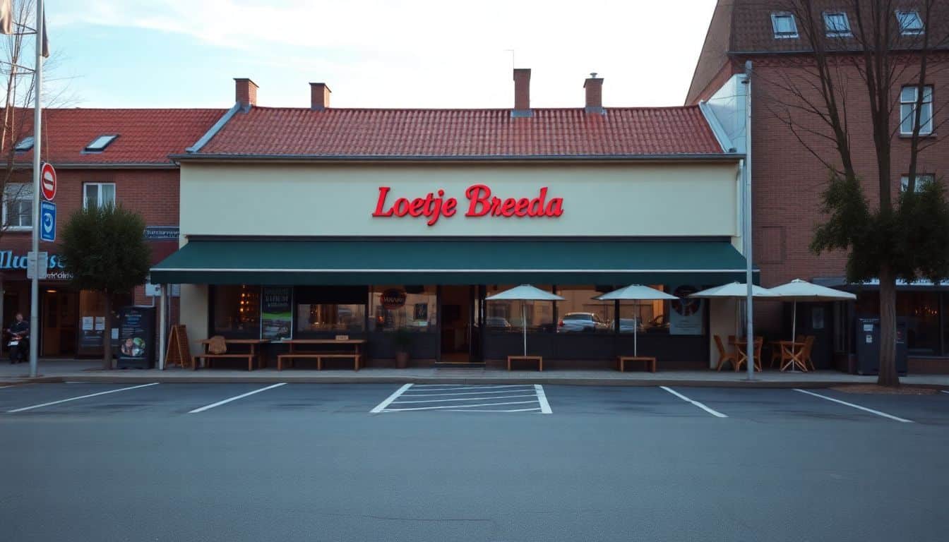 Een lege parkeerplaats voor Loetje Breda restaurant, net buiten het stadscentrum.