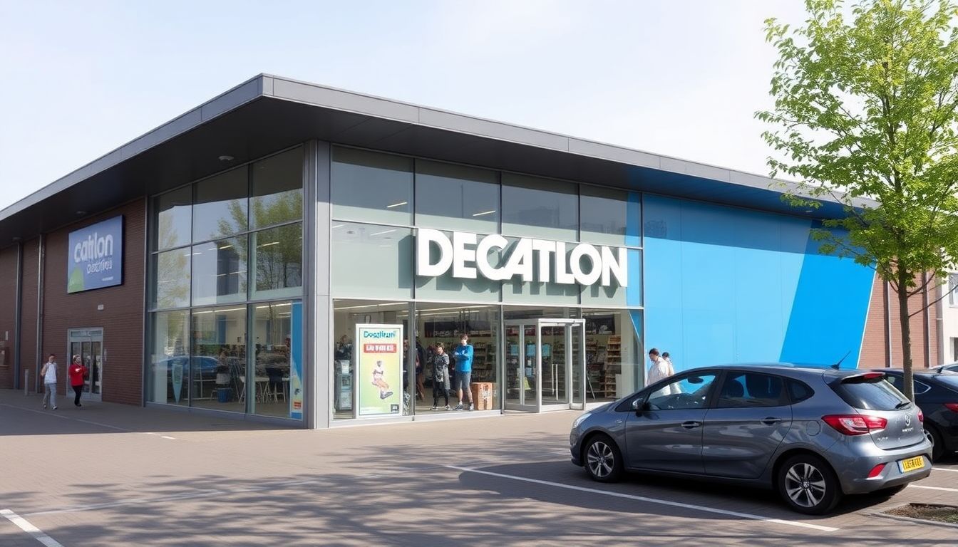 Een duidelijke foto van de Decathlon-winkel in Breda, met gemakkelijke toegang en parkeergelegenheid.